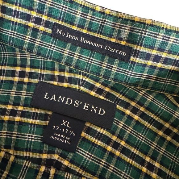 Lands End No Iron Pinpoint Oxford Plaid Button down long sleeve mens shirt XL - Picture 5 of 8